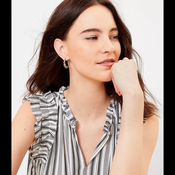 LOFT Striped Ruffle Split Neck Shell - Picture 3 of 16